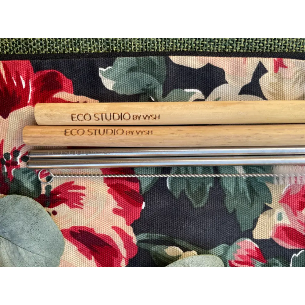 Straw Kit - 2 Bamboo + 2 SS Straight + Cleaner