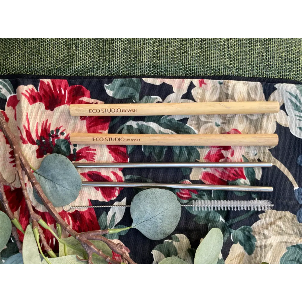 Family Straw kit - 2 bamboo + 2 SS straight + CLEANER