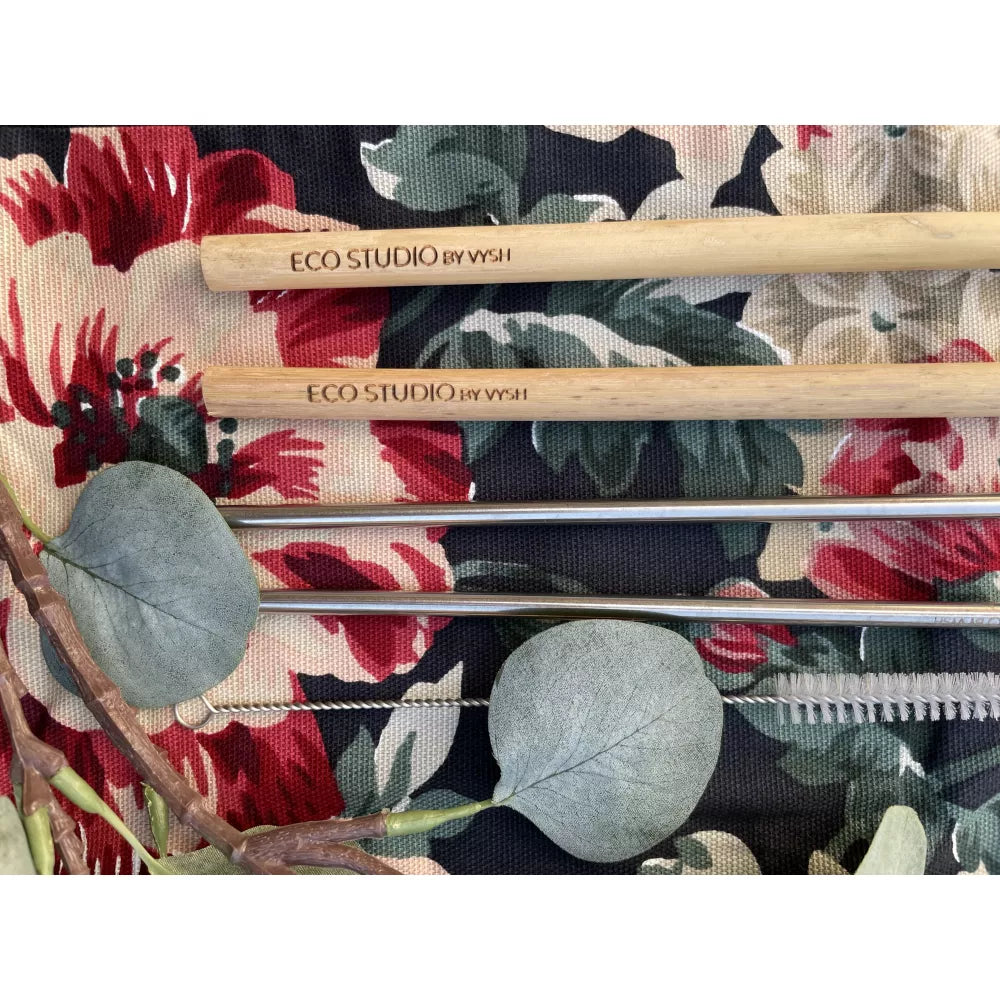 Family Straw kit - 2 bamboo + 2 SS straight + CLEANER