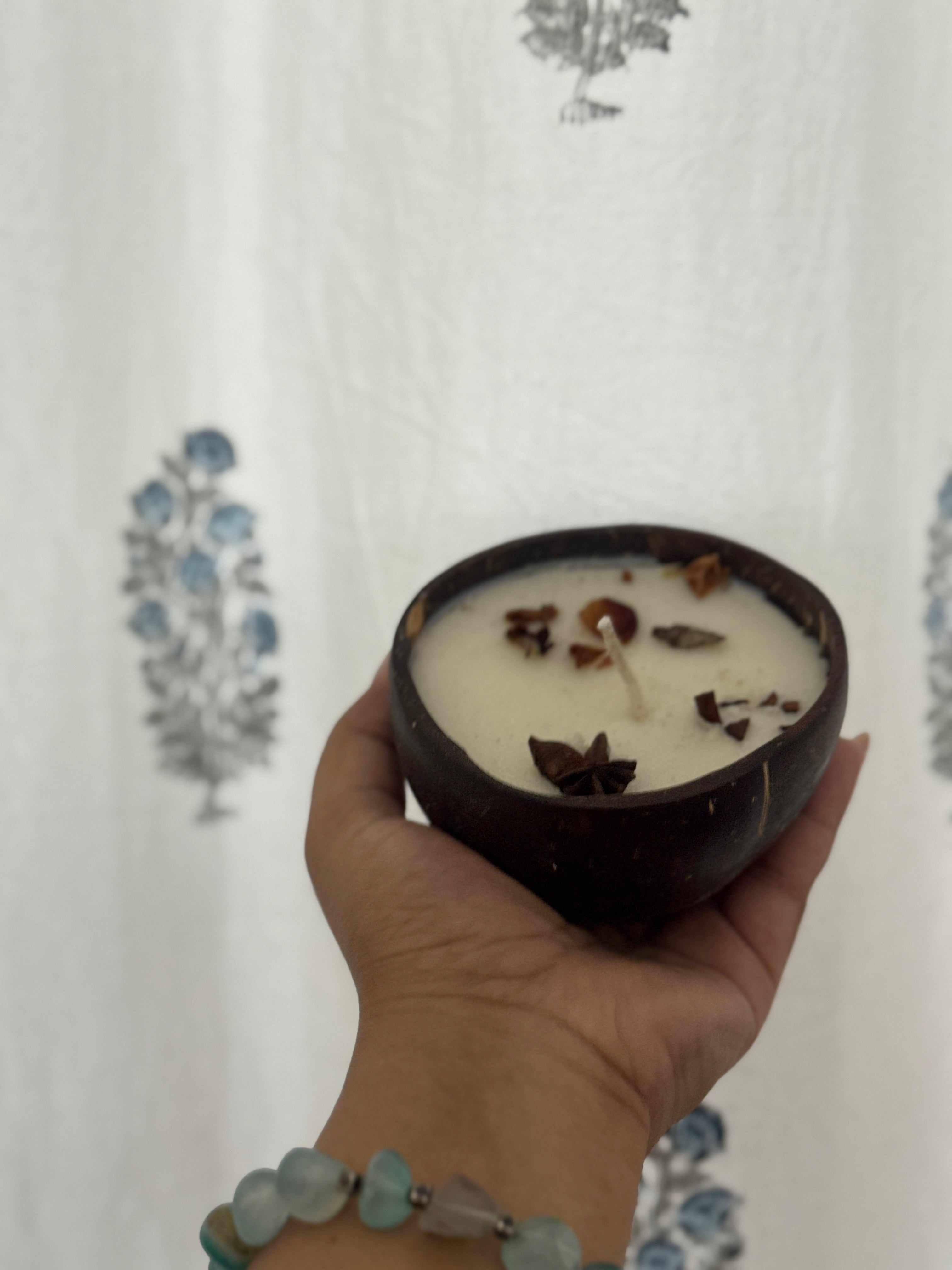 Rose Handmade Vegan Soy Wax Candles in Natural Coconut Shells
