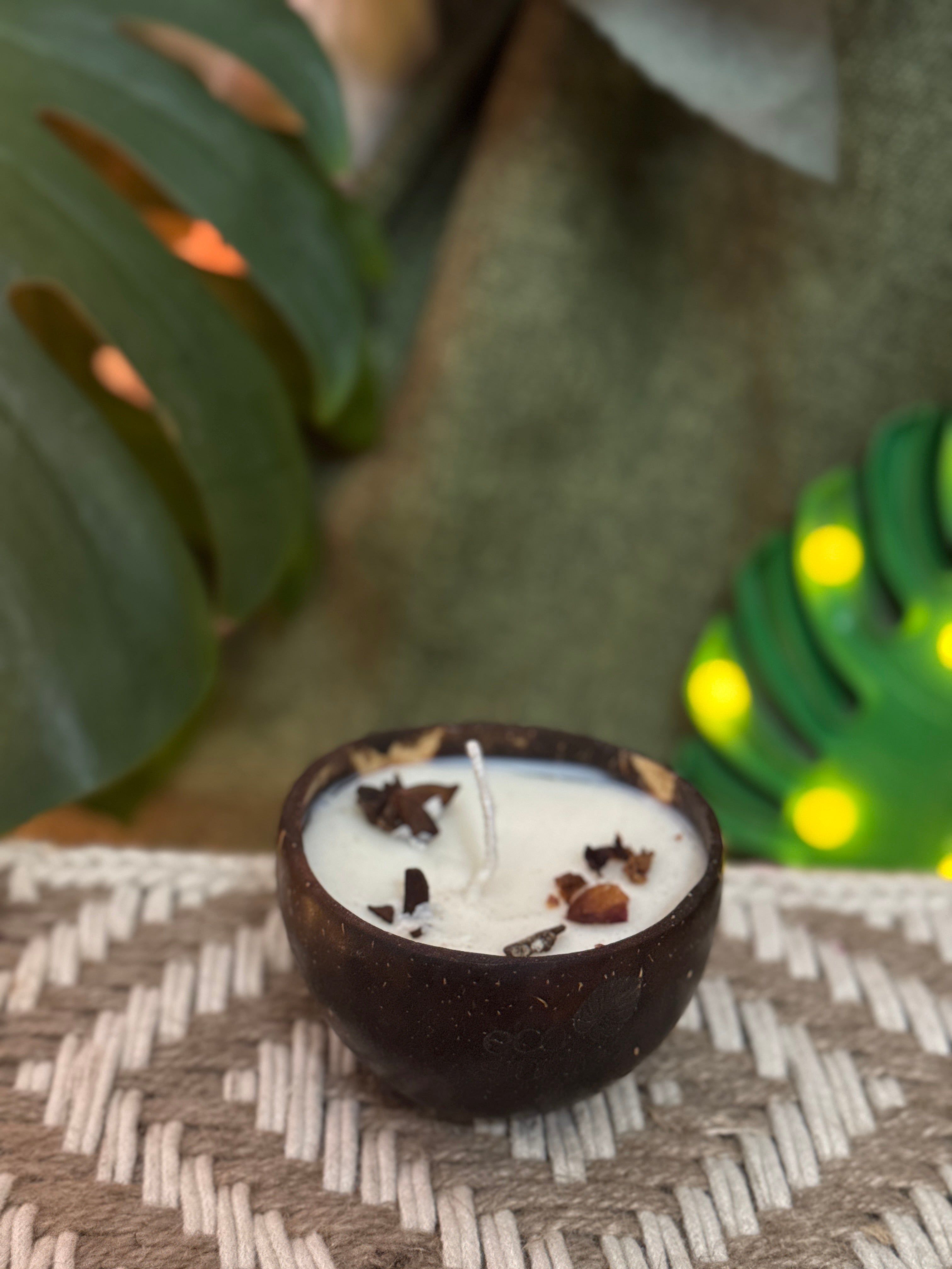 Rose Handmade Vegan Soy Wax Candles in Natural Coconut Shells