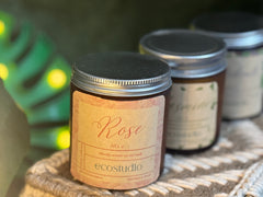 Rose Scented Candles Handmade Vegan Soy Wax Candles – Hand Poured in Sustainable Amber Glass Jars