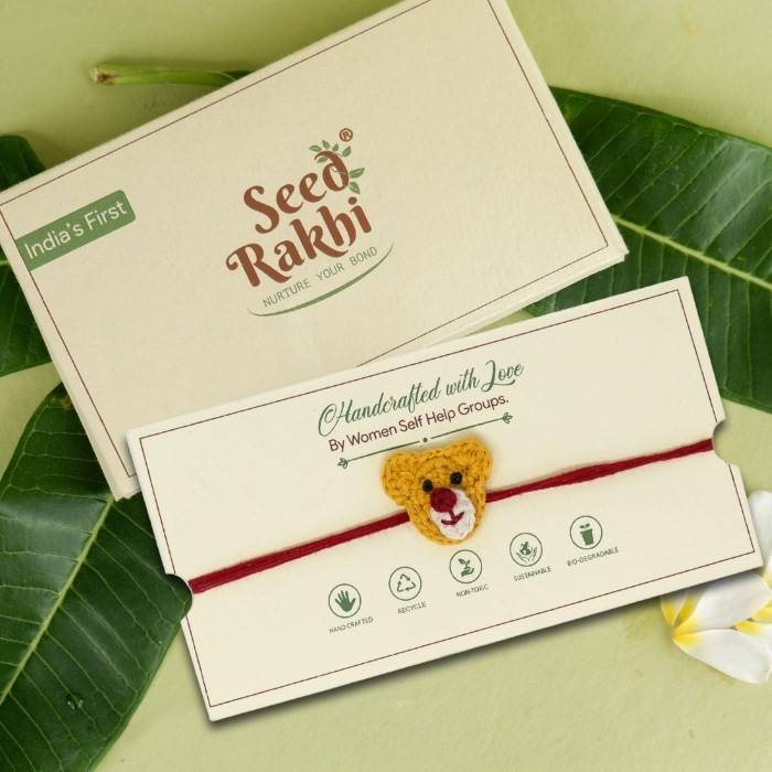 Teddy Bear Eco Friendly Seed Rakhi (Seed: Amaranthus, Purslane, Tulsi, Roselle)